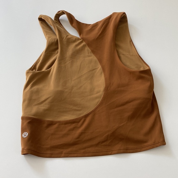 Lululemon Nulu Asymmetrical Yoga Tank Top A/B Cups Copper Brown / Bold Beige - Picture 4 of 7